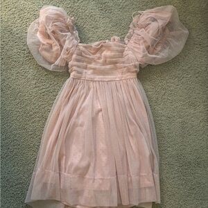 Charming Pink Mini Dress with Puff Sleeves